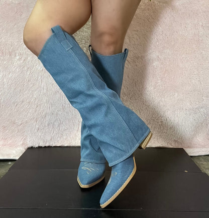 PAMELA Denim Cowboy Boots