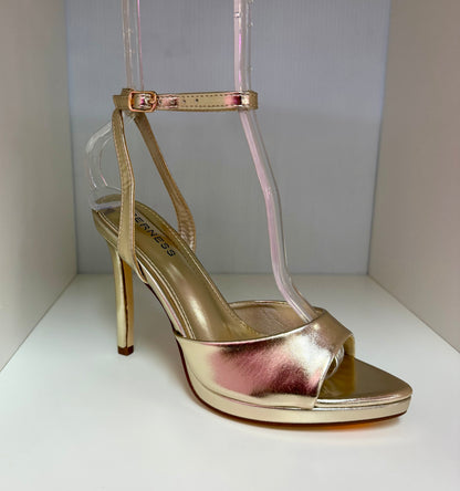 HINA GOLD METALLIC FAUX LEATHER PLATFORM STILEETO WITH ANKLE STRAP