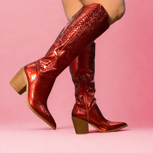 LILIBETH Red Metallic Cowboy Boot
