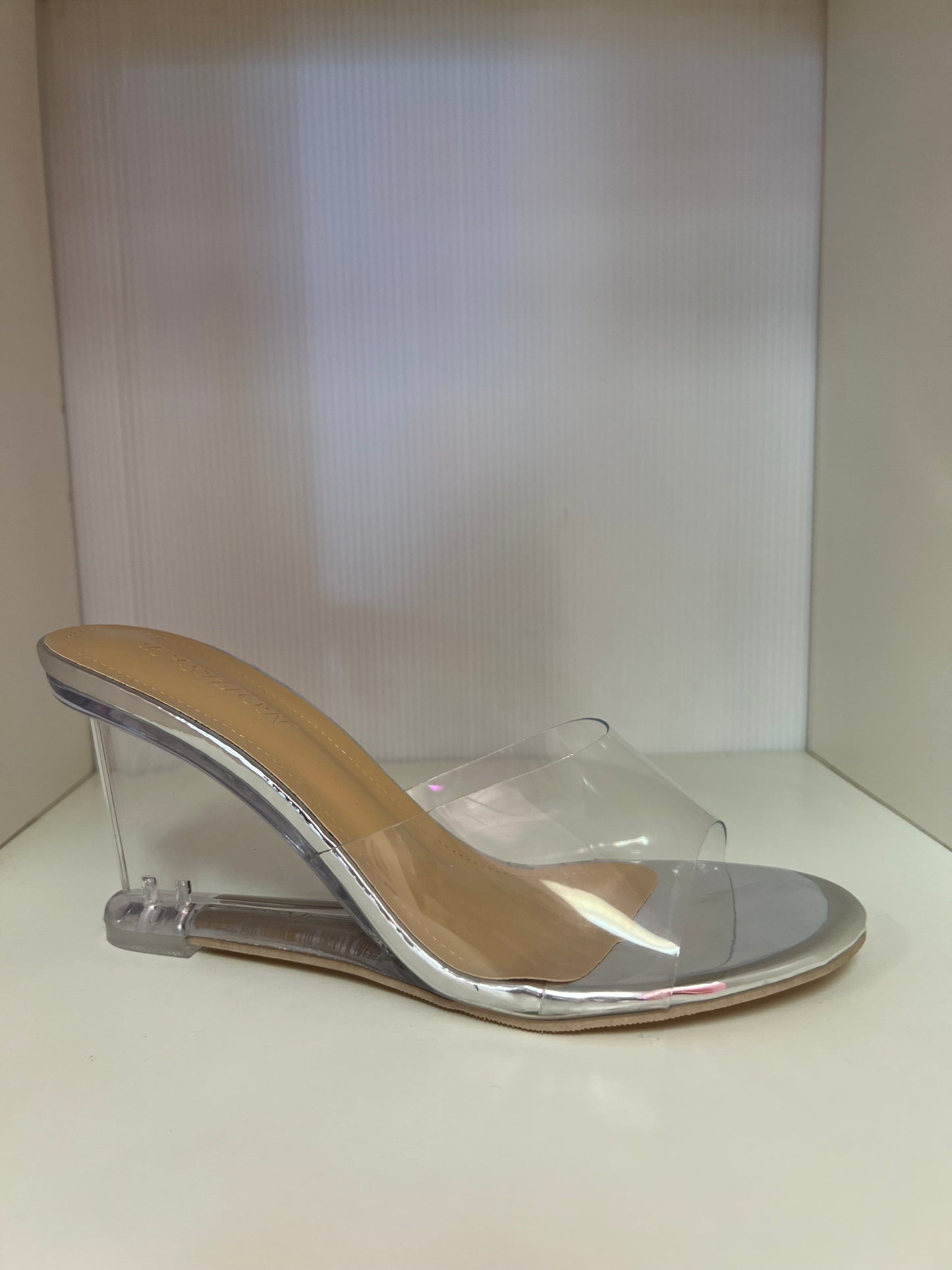 SHANA CLEAR ACRYLIC WEDGE OPEN TOE SLIP ON MULE SANDAL