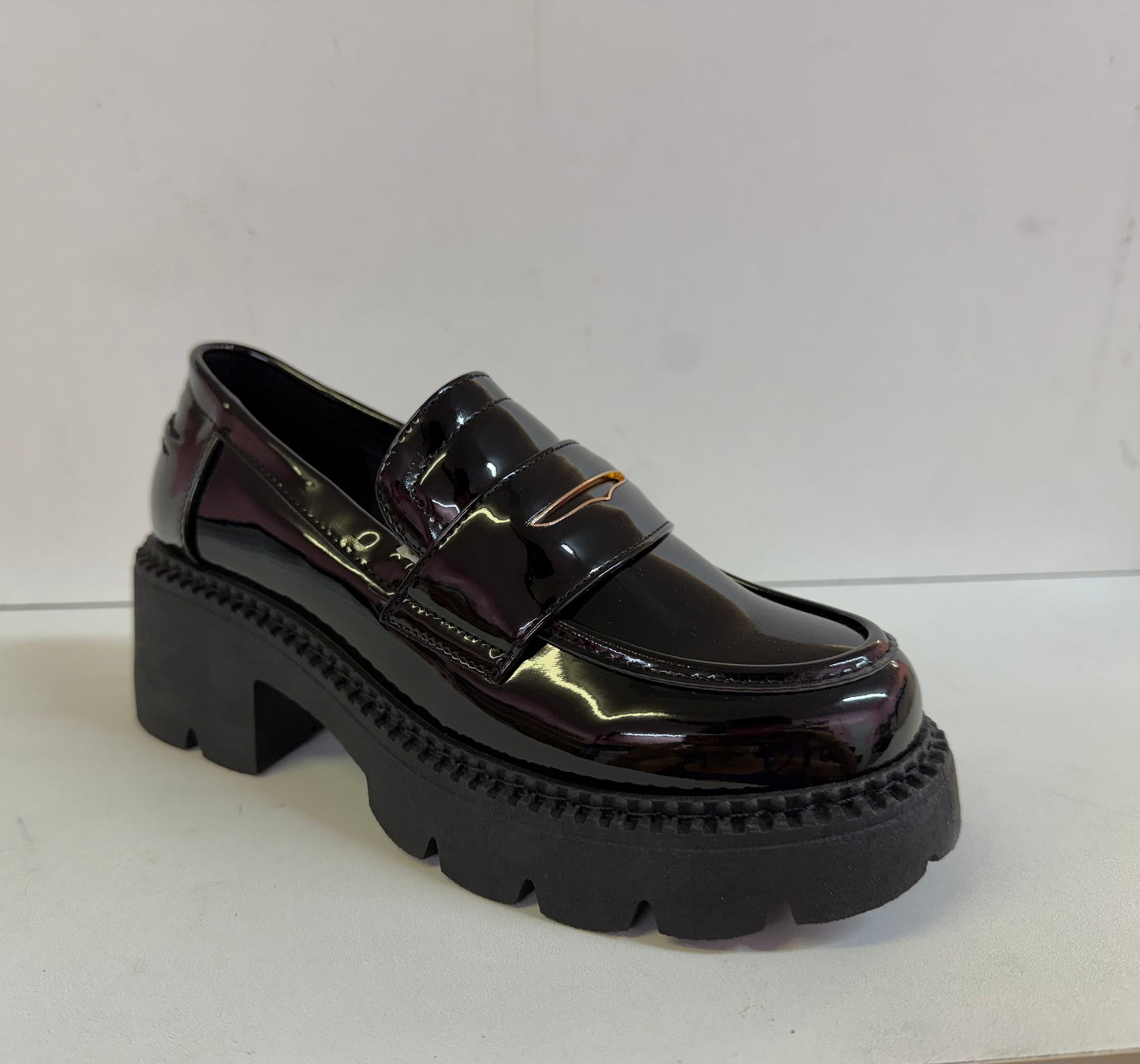 MODEL-13 BLACK PATENT LEATHER CHUNKY EDGY ACADEMIA STYLE PLATFORM LOAFER