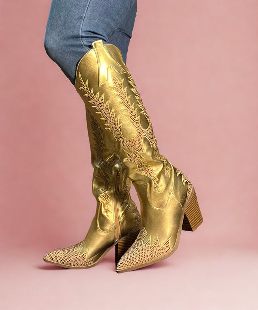 BIRCH Gold Metallic Cowboy Boot