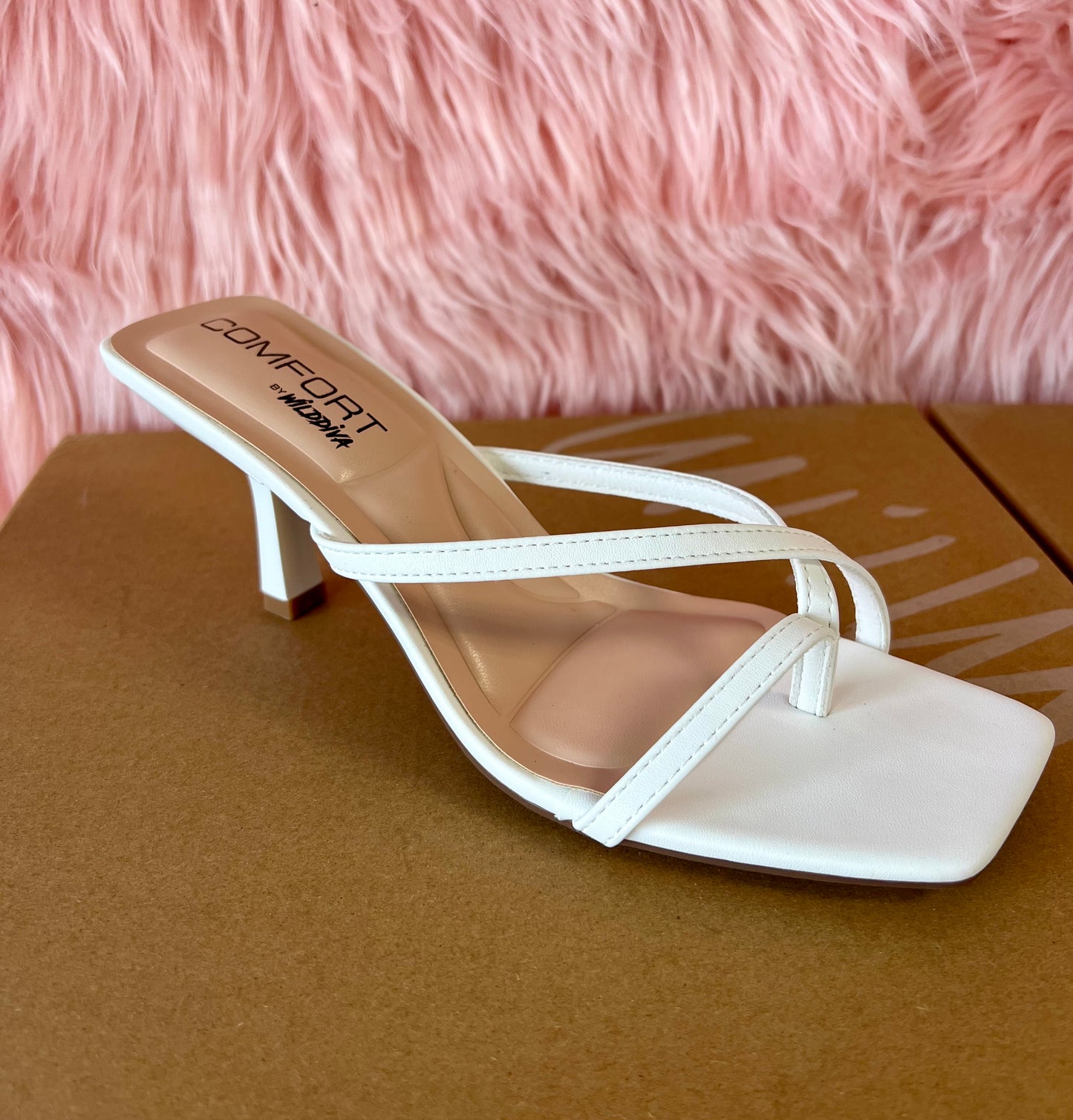 MERASA-09 White Kitten Heel Open Toe Faux Leather