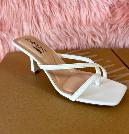 MERASA-09 White Kitten Heel Open Toe Faux Leather