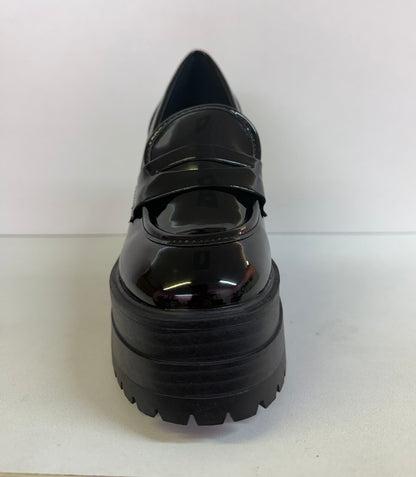 MANILA-03 BLACK PATENT PLATFORM BLOCK HEEL ROUND TOE LOAFERS