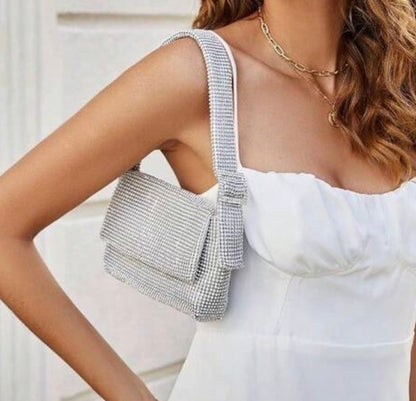 KRIS SILVER RHINESTONE SHOULDER BAG