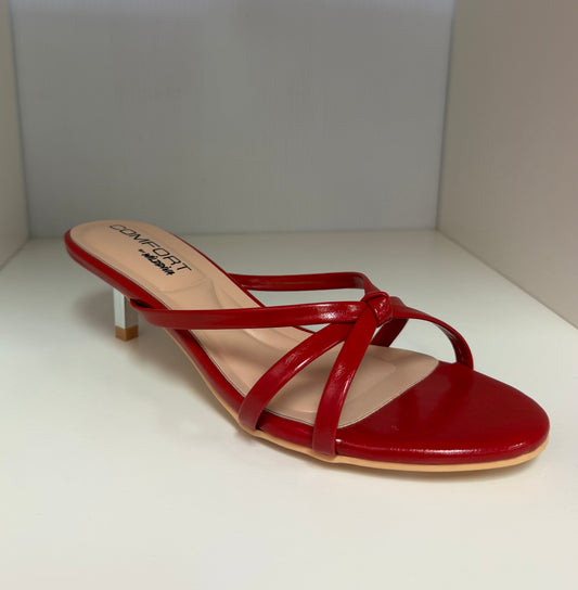 FINNA-01 RED PATENT LEATHER STRAPPY SLIP ON MULE KITTEN HEEL