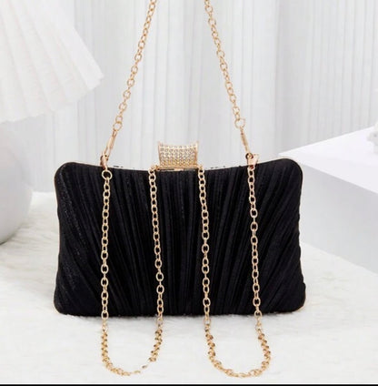 KELLY BLACK/GOLD PLEATED EVENING CLUTCH