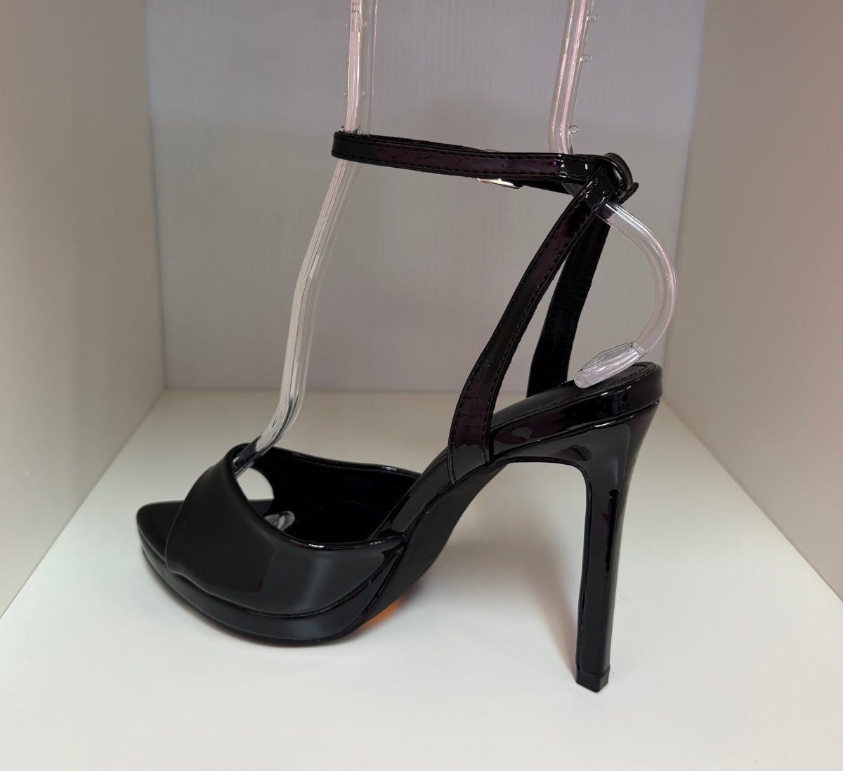 HINA BLACK PATENT LEATHER PLATFORM STILEETO WITH ANKLE STRAP