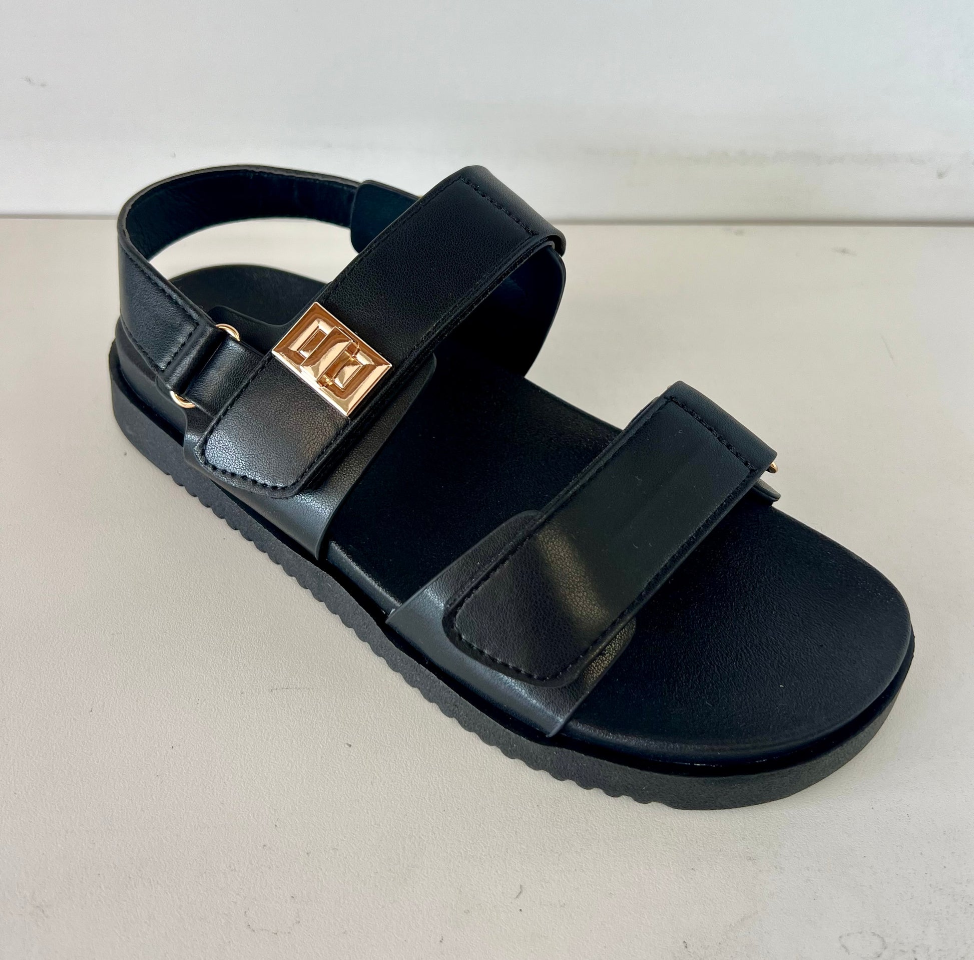 GIBSY-21

- Black faux leather
- Open Toe
- Double Strap
- Slingback sandal
- Flatform Sole, Approx. 1"
- Whole Sizes Only