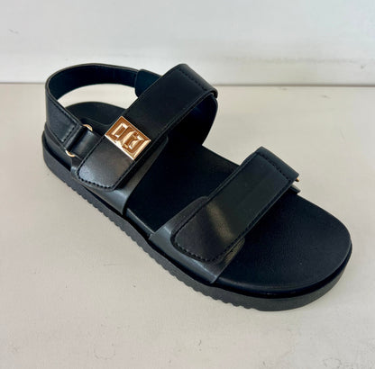 GIBSY-21

- Black faux leather
- Open Toe
- Double Strap
- Slingback sandal
- Flatform Sole, Approx. 1"
- Whole Sizes Only