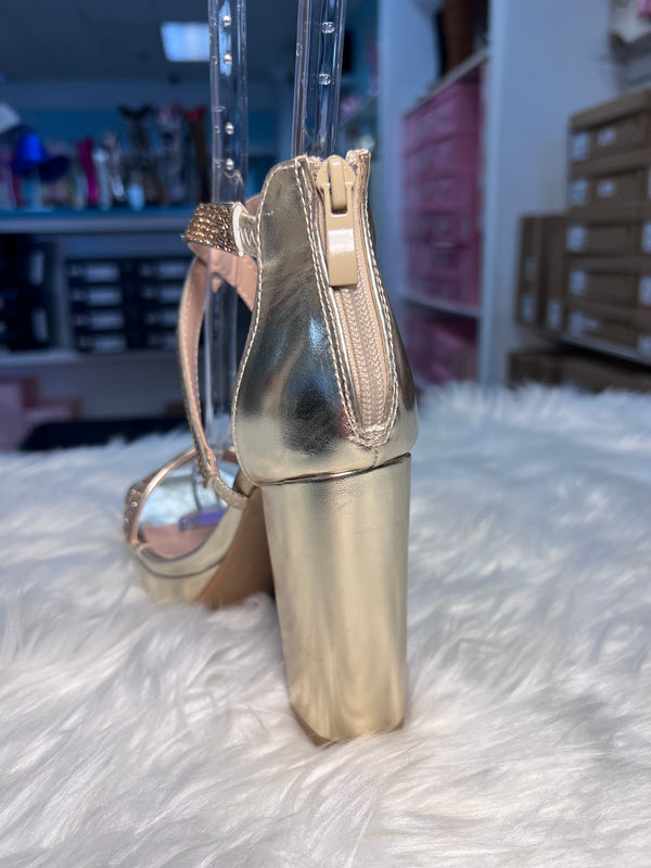 HEATHER GOLD Platform Chunky Heel Sandal