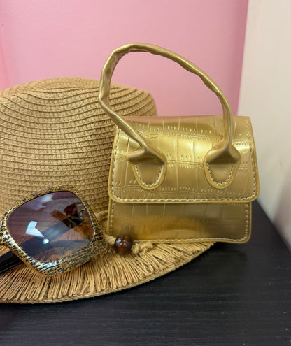 NEDRA GOLD EMBOSSED MINI BAG WITH CROSS BODY STRAP