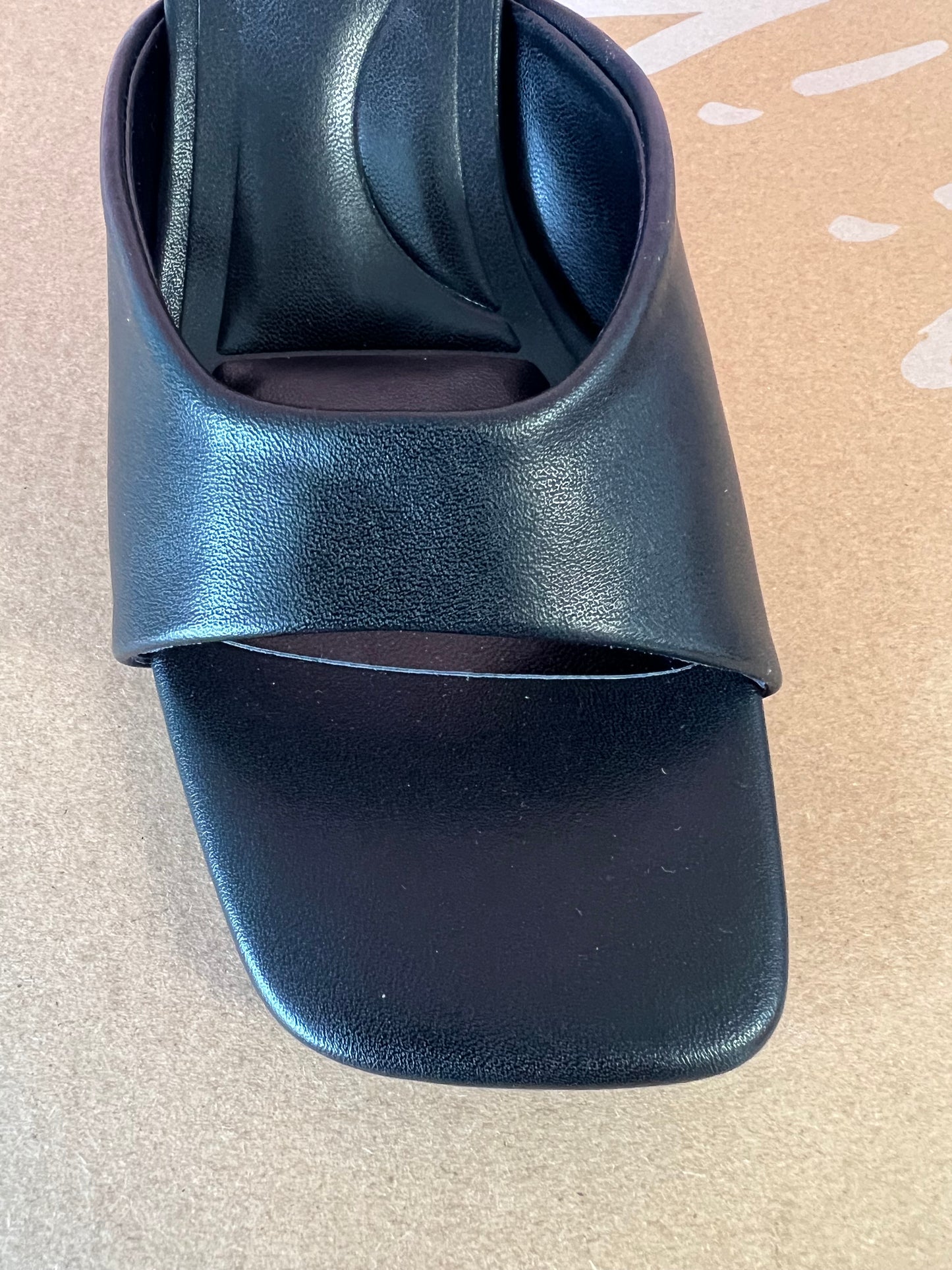 ELLIE-40 Black Kitten Heel Open Toe Black Faux Leather