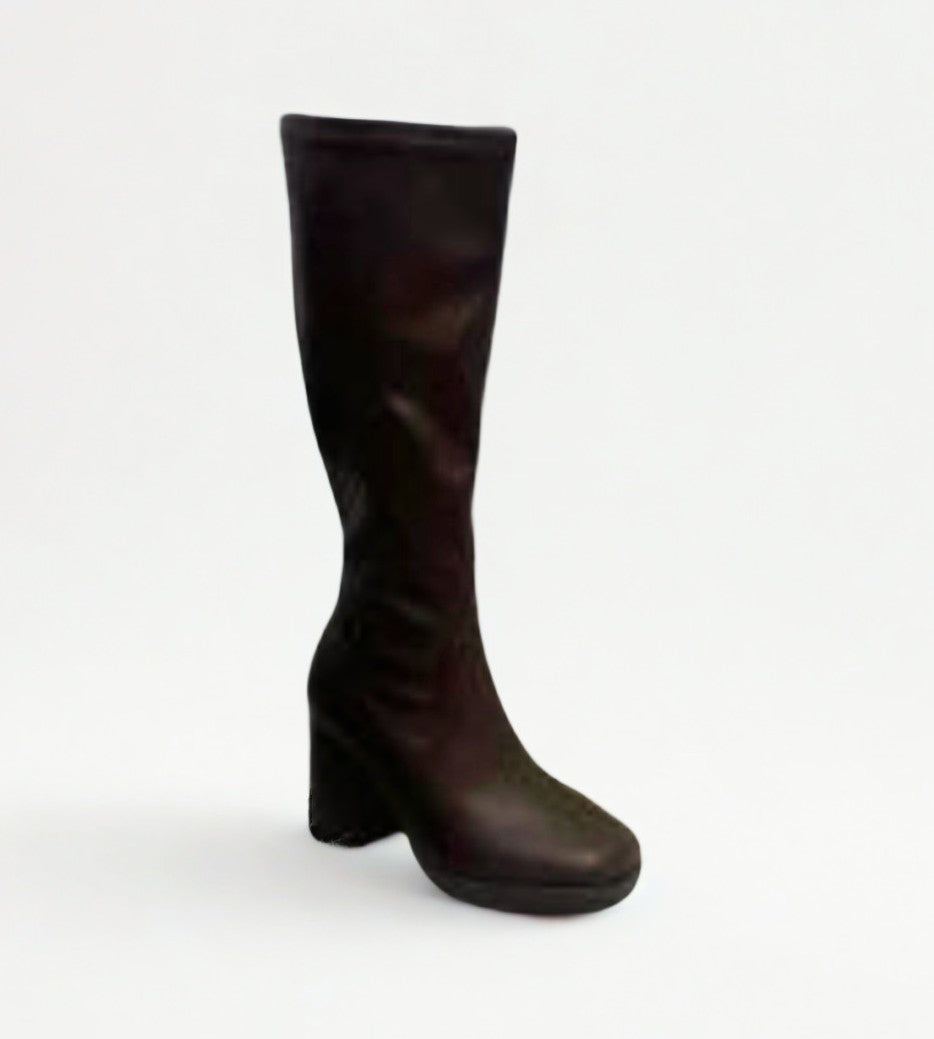 YOLA-02 BROWN FAUX LEATHER KNEE HIGH BLOCK HEEL PLATFORM BOOT