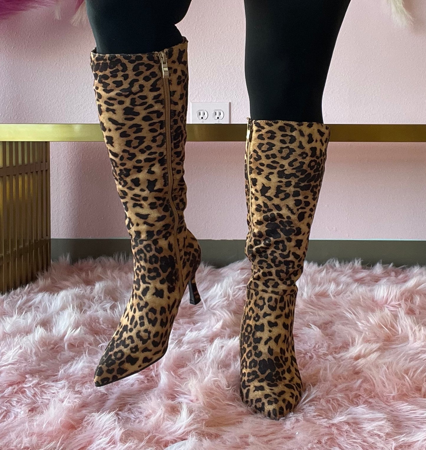 KAYLEE-1 Leopard Print Faux Suede Knee-High Boot