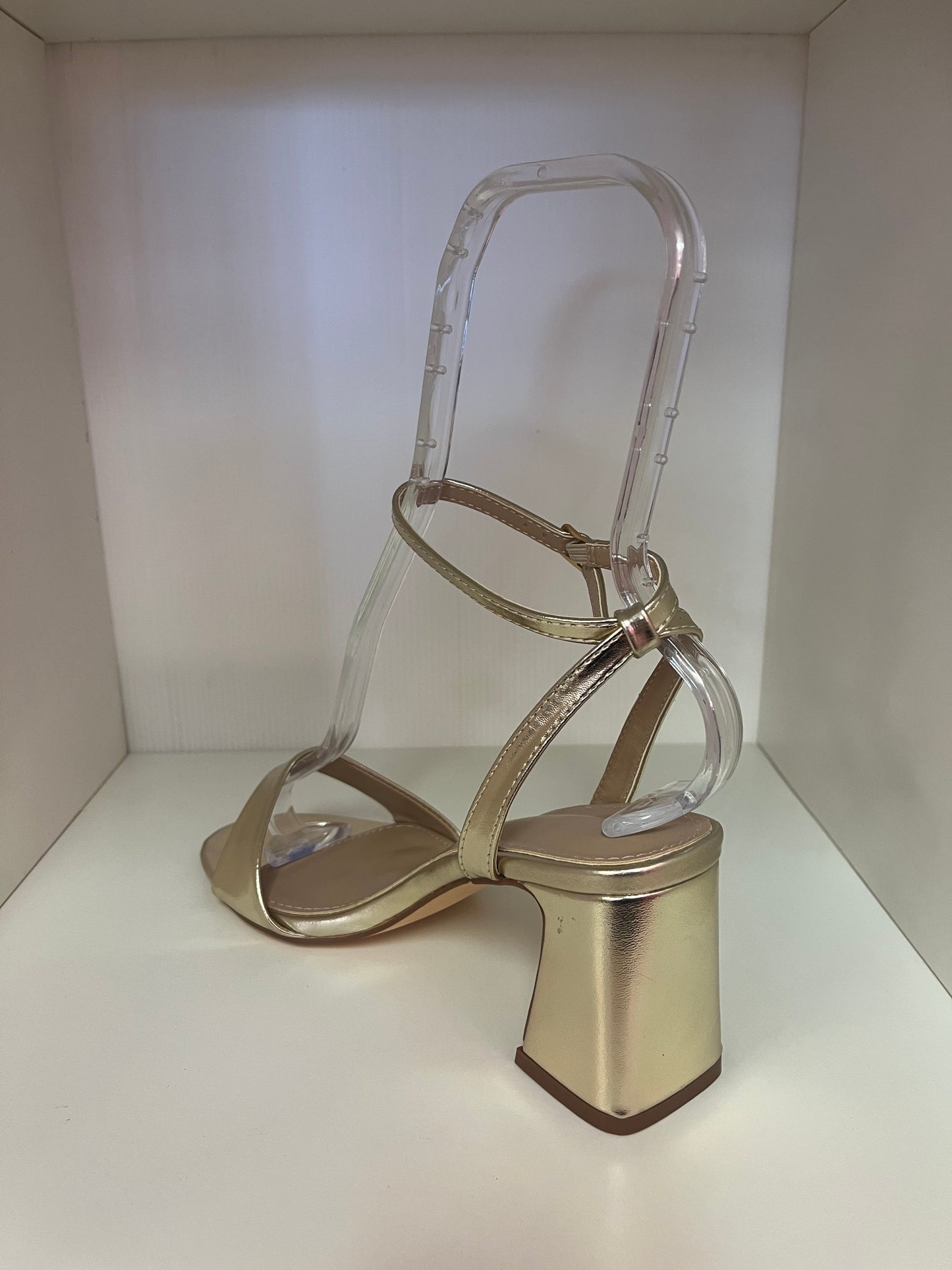 HANIA GOLD TRIANGULAR BLOCK HEEL SANDAL