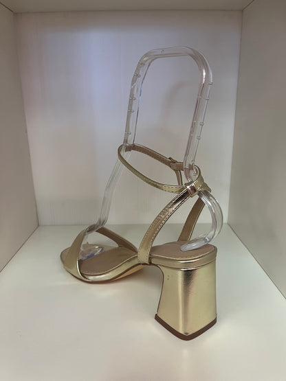 HANIA GOLD TRIANGULAR BLOCK HEEL SANDAL
