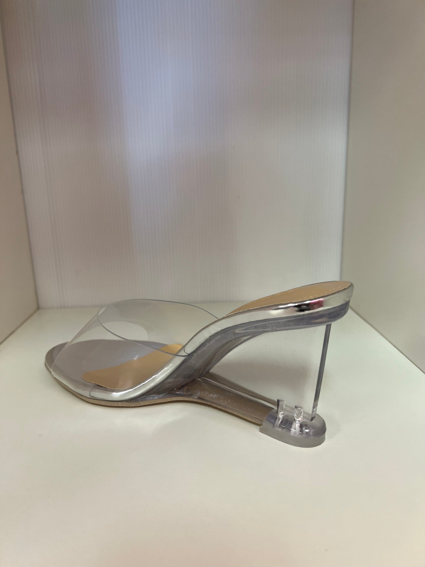 SHANA CLEAR ACRYLIC WEDGE OPEN TOE SLIP ON MULE SANDAL