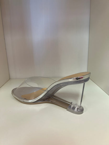 SHANA CLEAR ACRYLIC WEDGE OPEN TOE SLIP ON MULE SANDAL