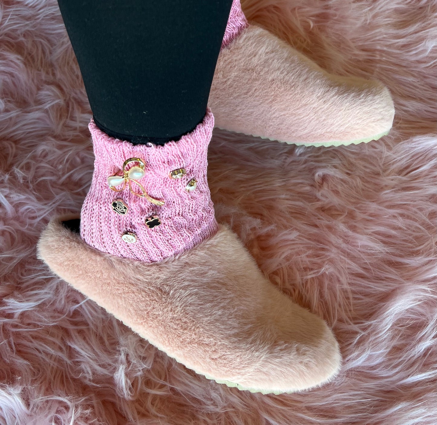 FURRY-10 Blush Pink Faux Fur Slip-On Clog
