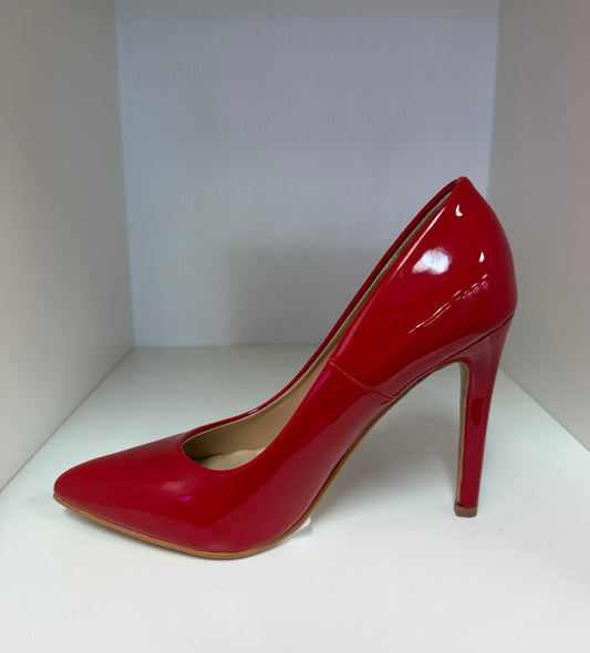 GLAMOUR-01 RED PATENT LEATHER ENCLOSED POINTY TOE CLASSIC STILETTO PUMP