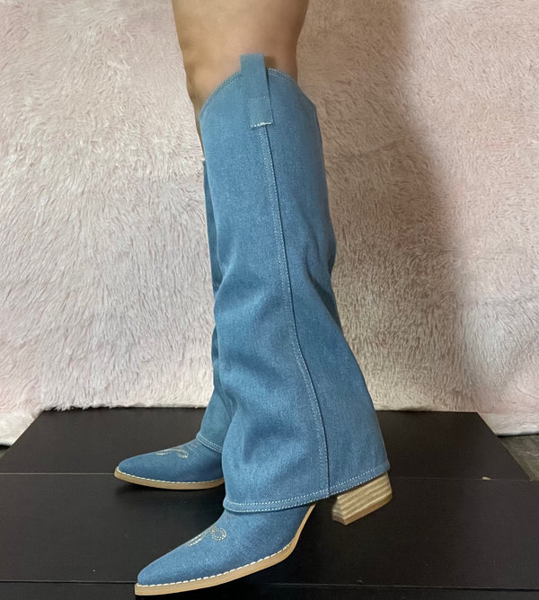PAMELA Denim Cowboy Boots