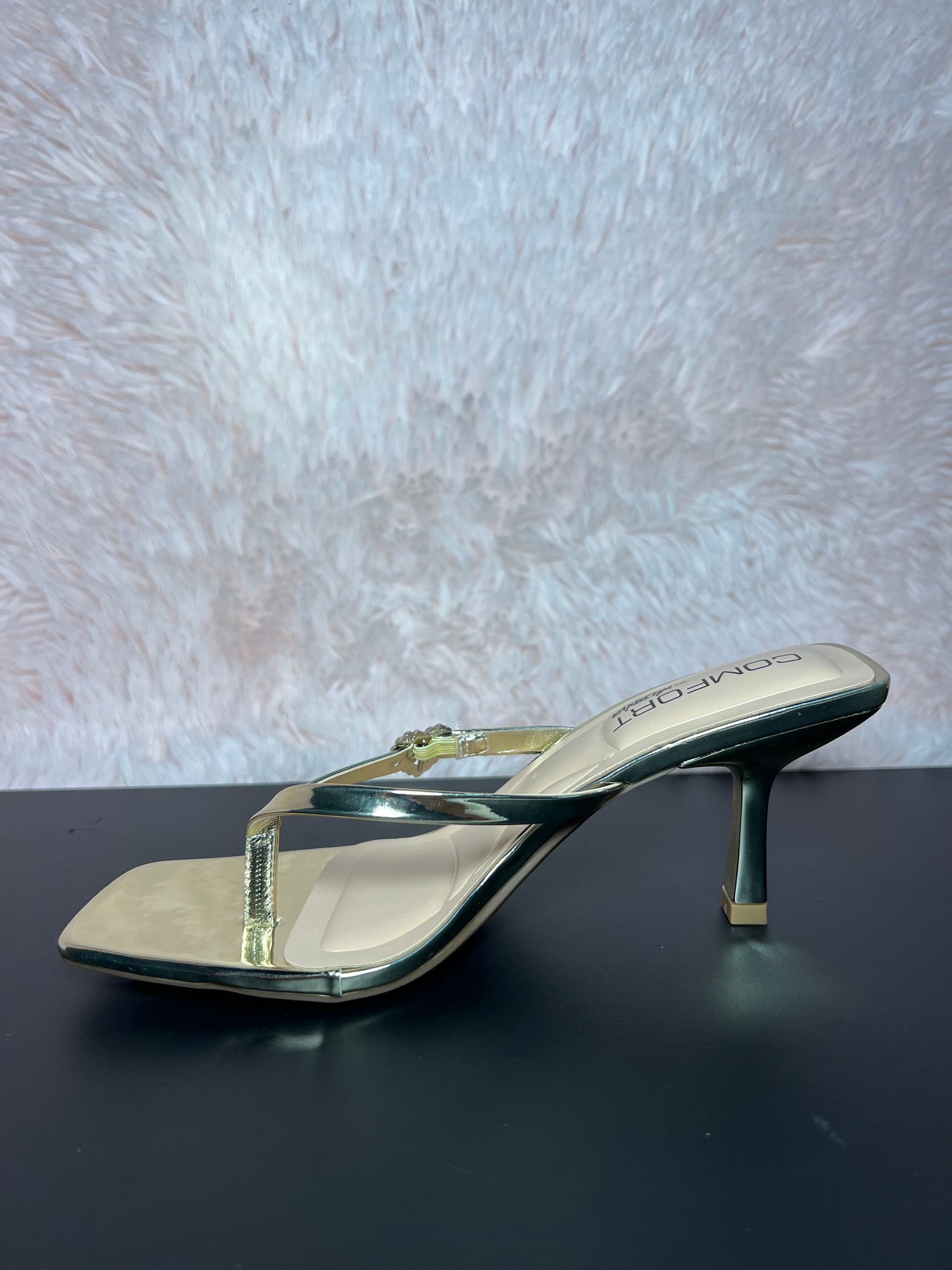 MERASA-12 Gold Faux Leather Kitten Heel Open Toe