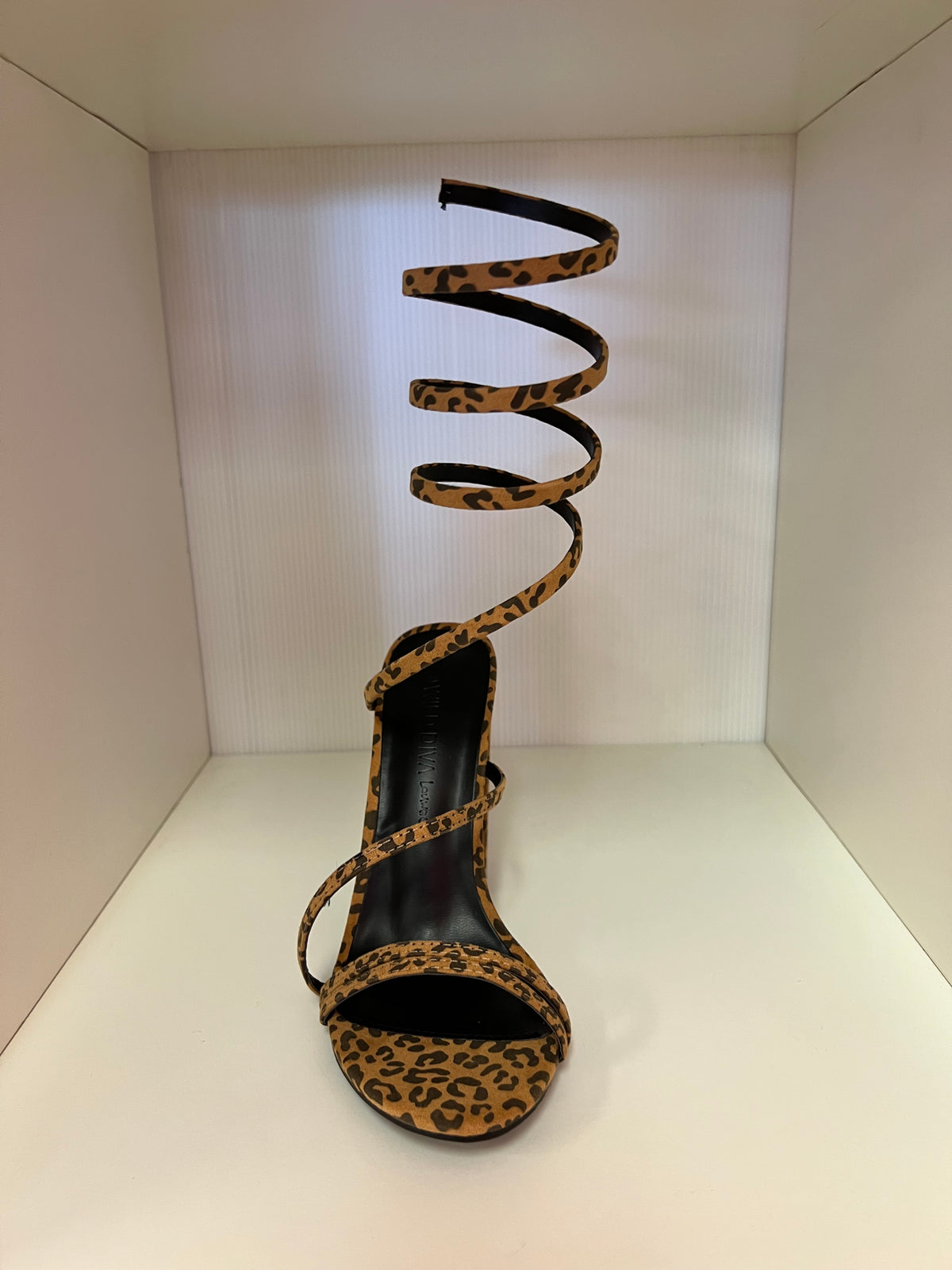 MORRINA-27B LEOPARD PRINT BLOCK HEEL WITH SPIRAL ANKLE STRAP