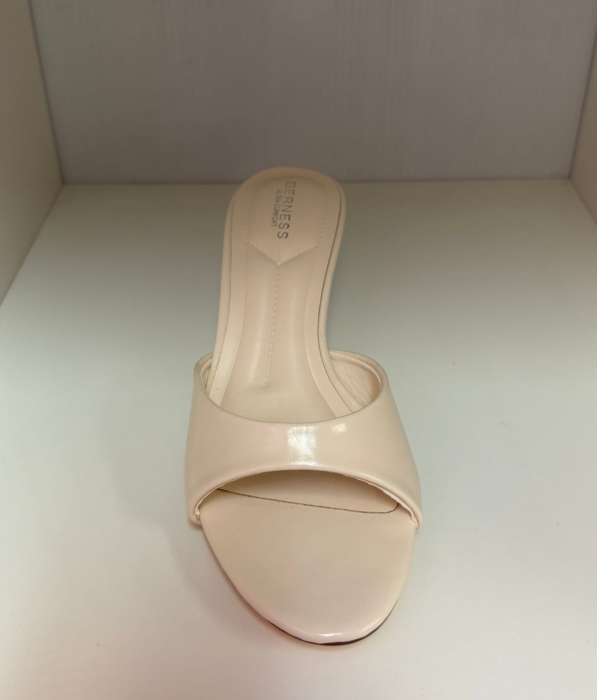 CATH AG26 BONE WHITE FAUX LEATHER SLIP ON MULE OPEN TOE KITTEN HEEL
