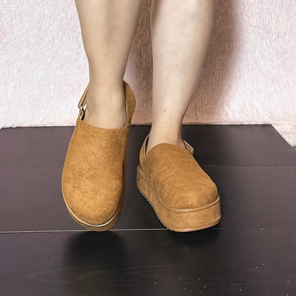 RENO-1 Tan Faux Suede Platform Clog Slingback