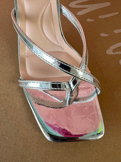 MERASA-09 Silver Kitten Heel Open Toe Faux Leather