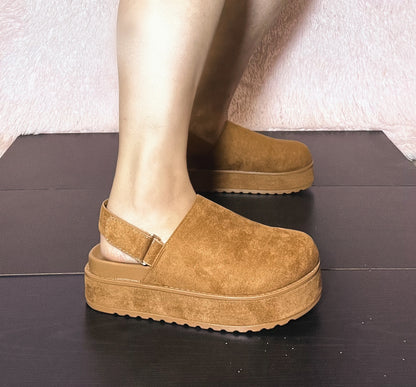 RENO-1 Tan Faux Suede Platform Clog Slingback
