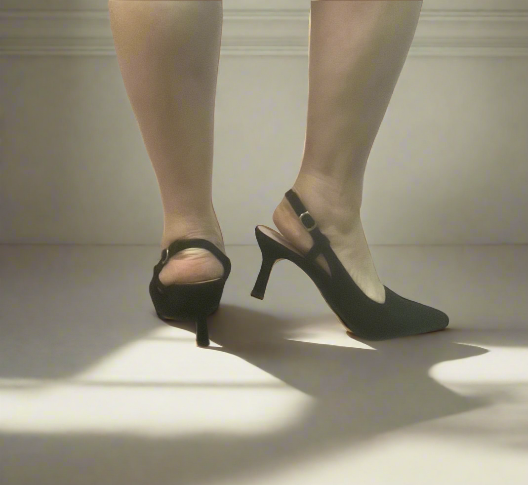 BETTY-26 Black Kitten Heel Pump Slingback Faux Nubuck