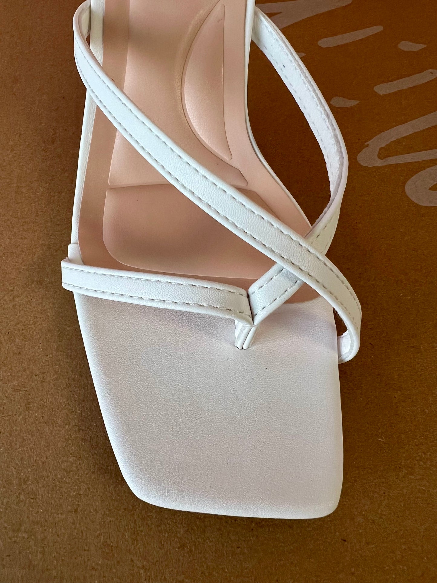 MERASA-09 White Kitten Heel Open Toe Faux Leather