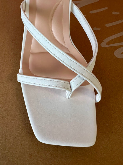MERASA-09 White Kitten Heel Open Toe Faux Leather
