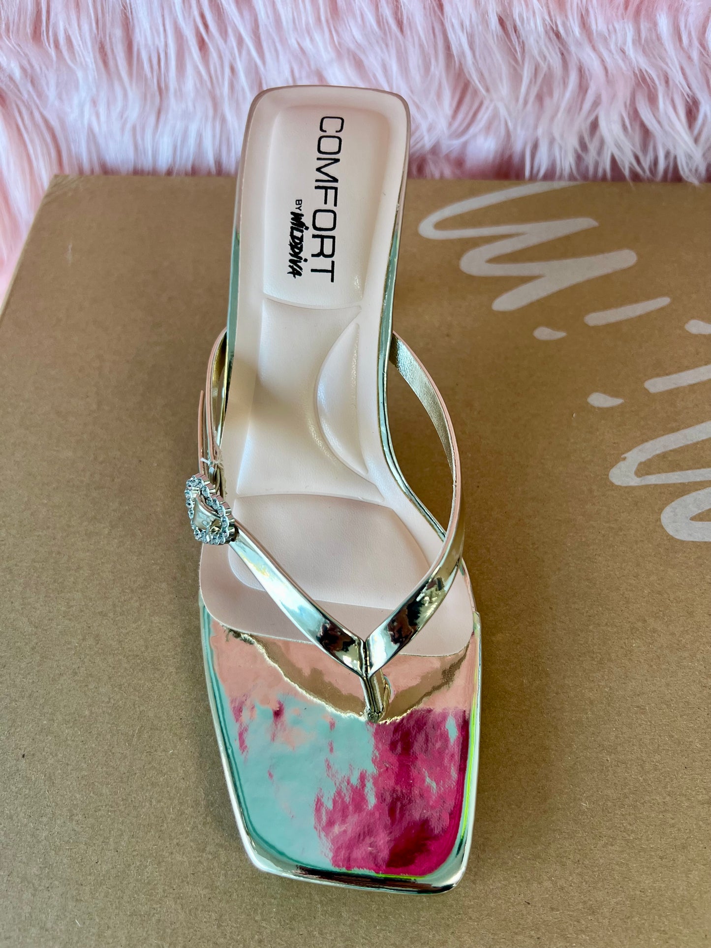 MERASA-12 Gold Faux Leather Kitten Heel Open Toe