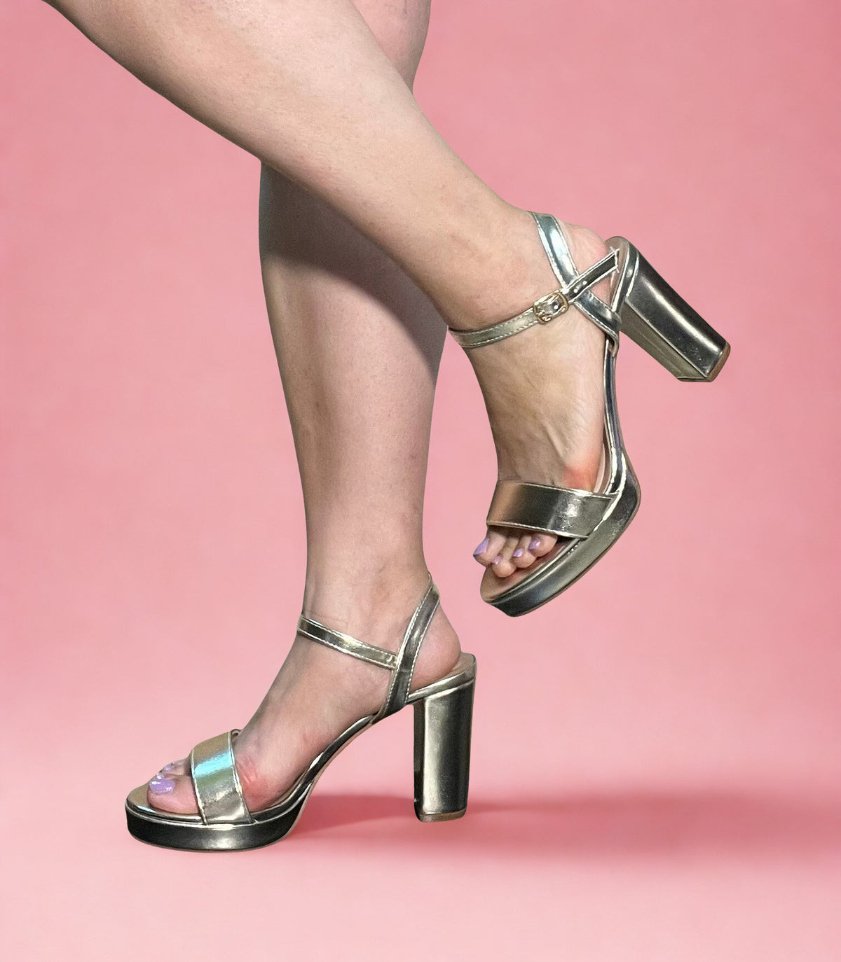ADAIR S26 GOLD SHINY PLATFORM BLOCK HEEL WITH ANKLE STRAP