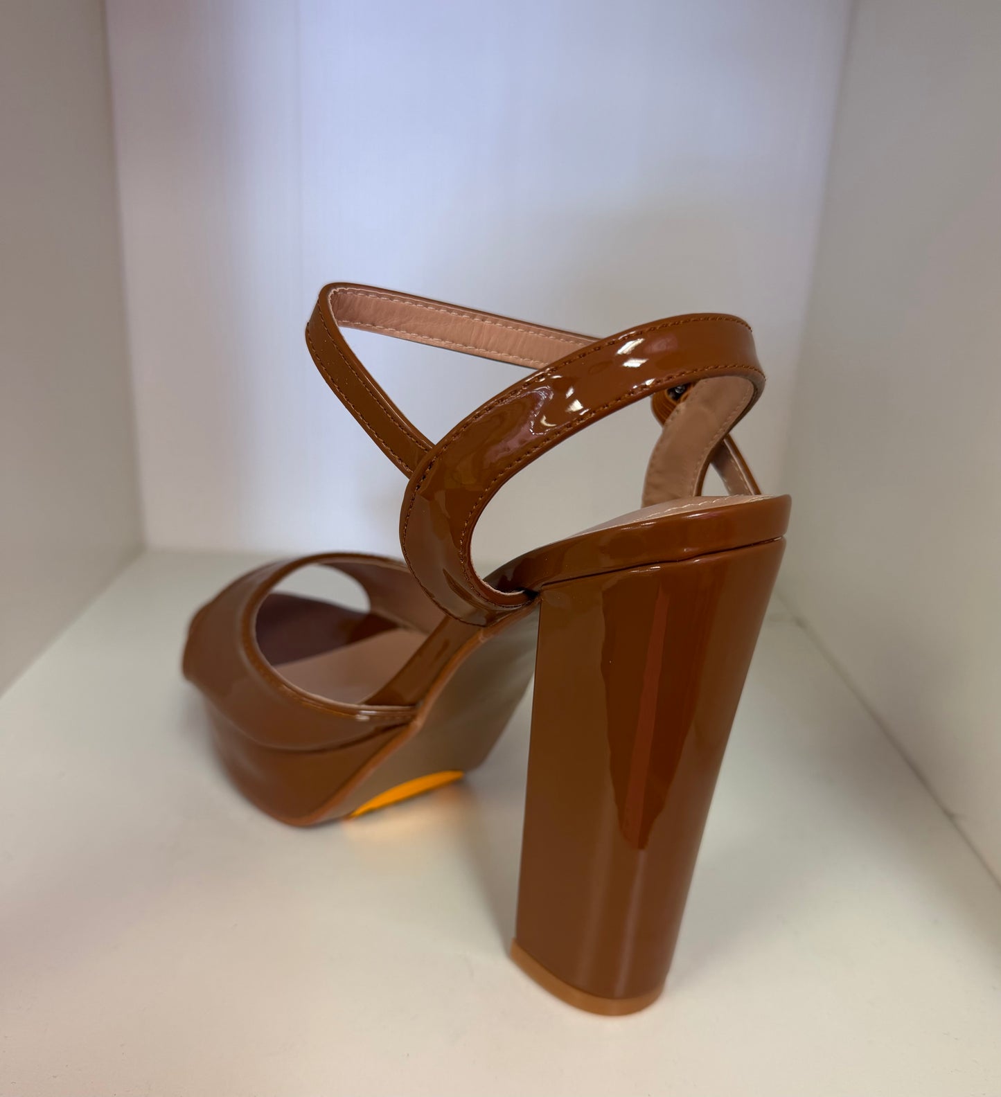YULA-17 TAN Patent Faux Leather Platform Heel