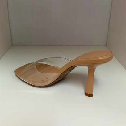 BIRKIN-11 CLEAR VAMP SLIP ON MULE STILETTO HEEL WITH NUDE BASE