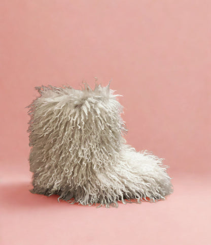 GOGO-3 OFF WHITE CURLY FUR SLIP ON BOOTS