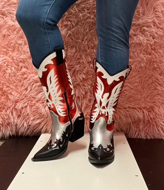 IDALY Red Multi Cowboy Boots