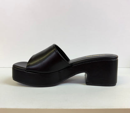 DORIKA BLACK PLATFORM CHUNKY HEEL OPEN TOE SLIP ON MULE SANDAL