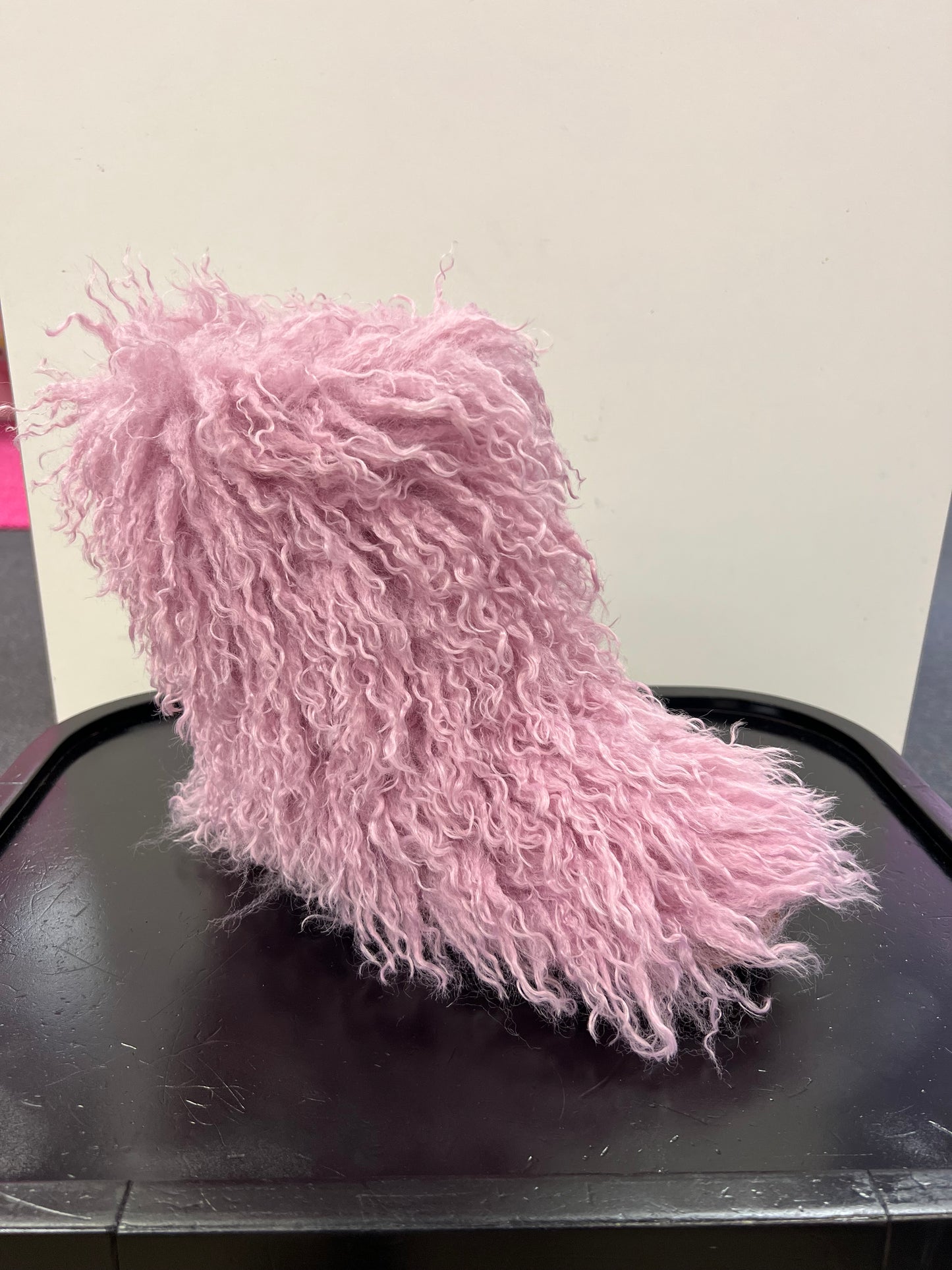 GOGO-3 PINK CURLY FUR SLIP ON BOOTS