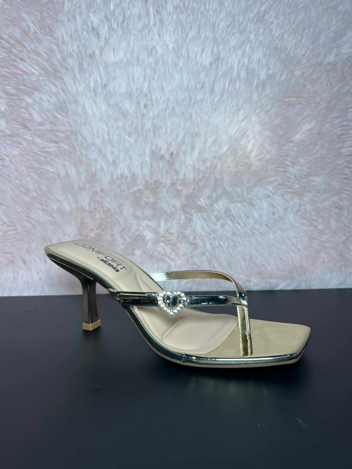 MERASA-12 Gold Faux Leather Kitten Heel Open Toe