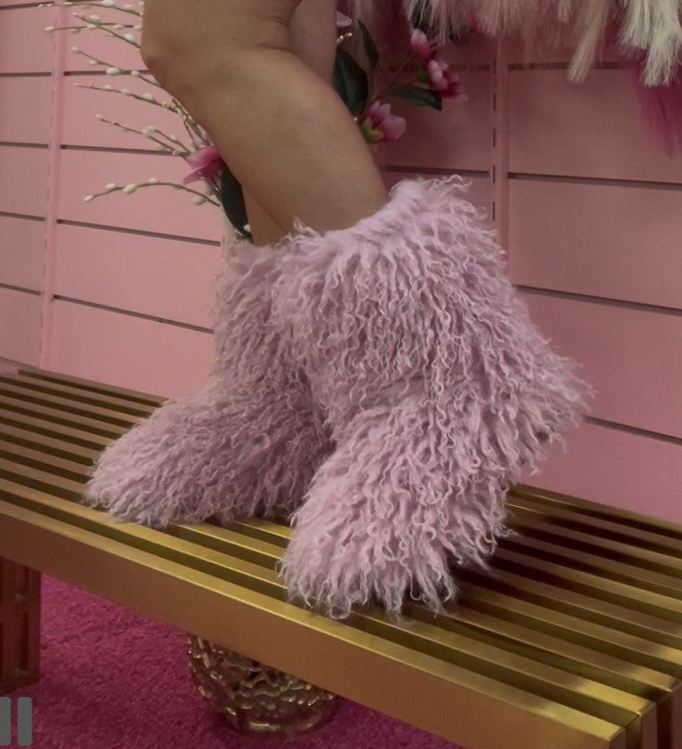 GOGO-3 PINK CURLY FUR SLIP ON BOOTS
