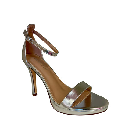 HILLARY AG26 SILVER FAUX LEATHER OPEN TOE PLATFORM STILETTO HEEL WITH ANKLE STRAP