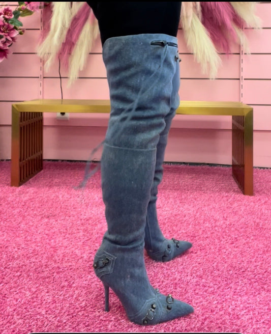 BEXIE-21 Denim STILETTO THIGH HIGH POINTY TOE BOOTS