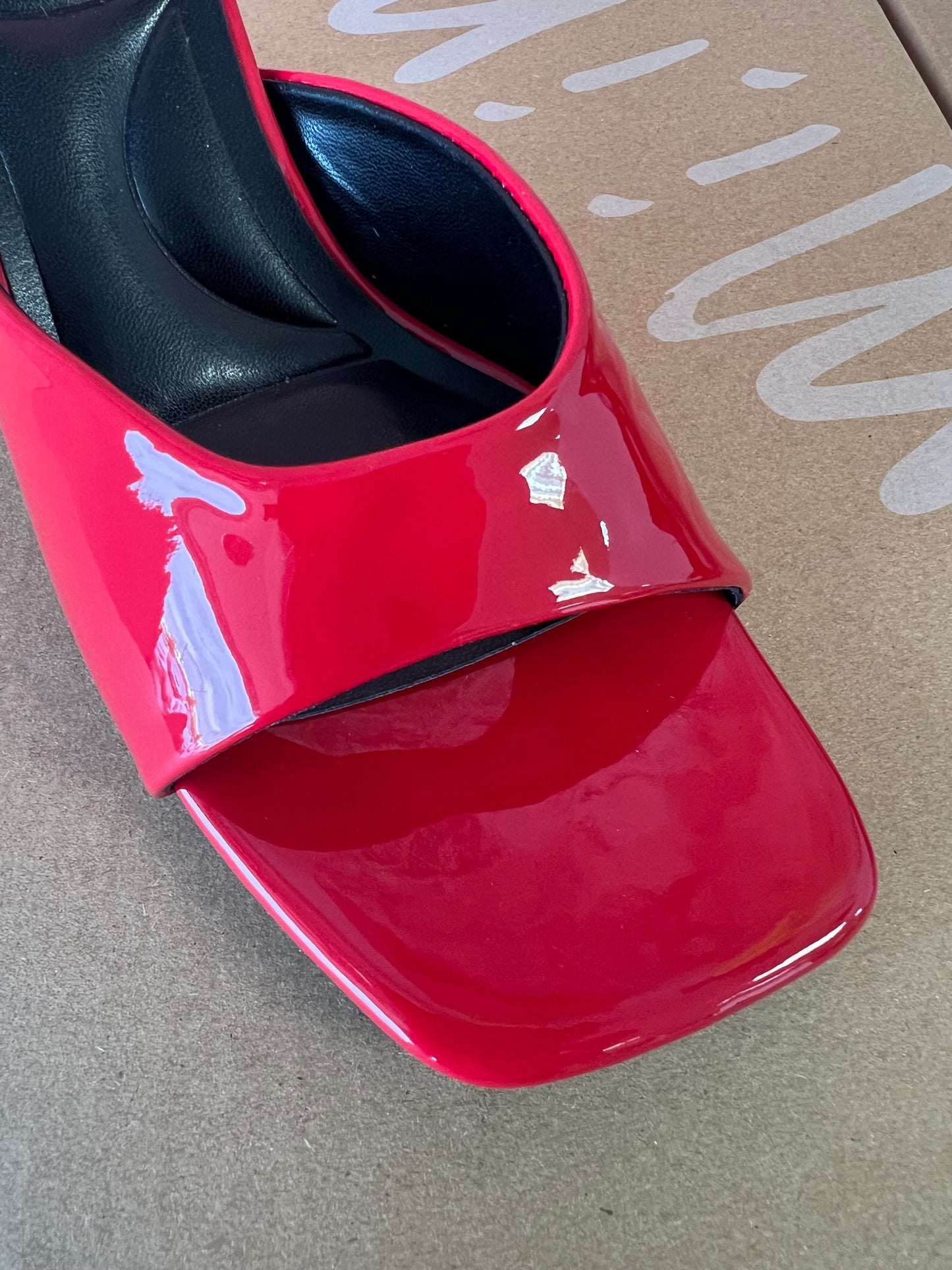 ELLIE-40 Red Patent Leather Kitten Heel Open Toe