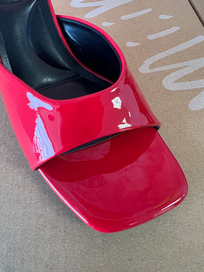 ELLIE-40 Red Patent Leather Kitten Heel Open Toe